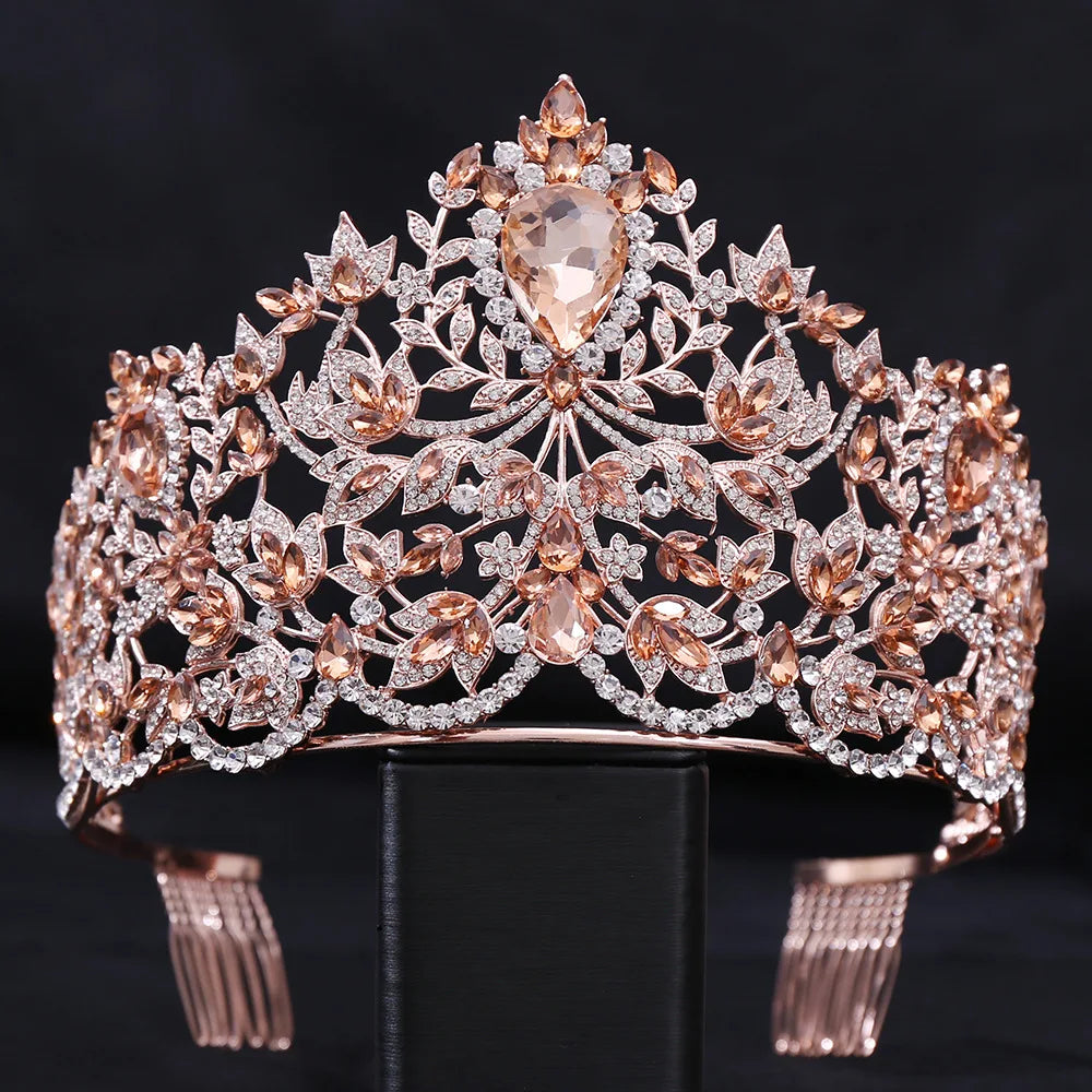 Baroque Style Miss Universe Large Rhinestone Wedding Crown Tiara Crystal Encrusted Queen Princess Tiara Pageant Hair Accessories