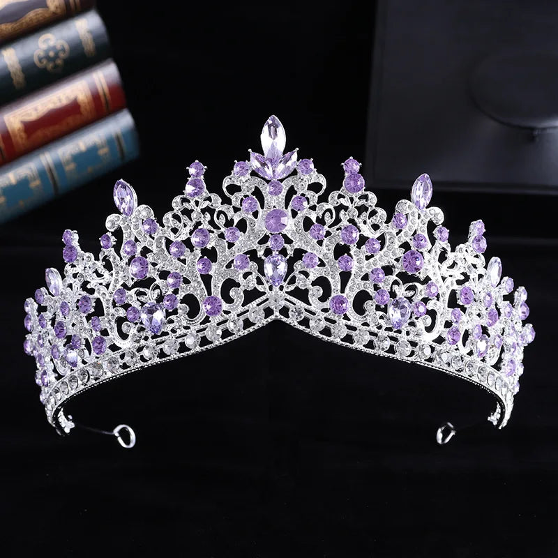 Trendy Baroque Sky Blue Rhinestone Crystal Queen Crown Wedding Tiara Women Beauty Pageant Diadem Bridal Hair Accessories Jewelry - EUFASHIONBAGS