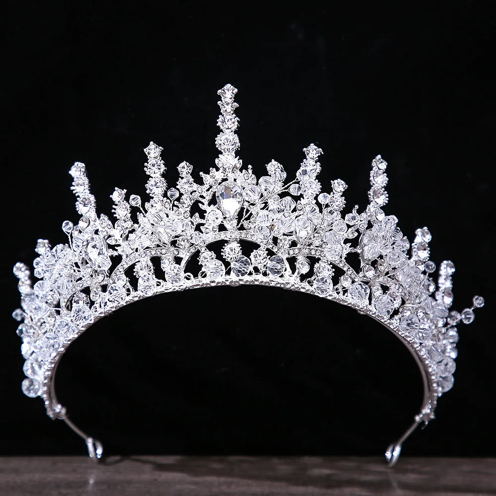 Diverse Silver Color Crystal Pearls Bridal Tiaras Crown Rhinestone Pageant Diadema Collares CZ Headband Wedding Hair Accessories - EUFASHIONBAGS