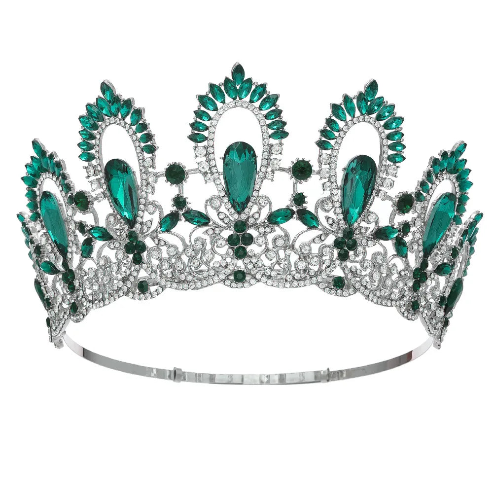 Baroque Miss Universe Crystal Feather Round Bridal Tiaras Crowns Royal Queen Rhinestone Pageant Diadem Wedding Hair Accessories - EUFASHIONBAGS