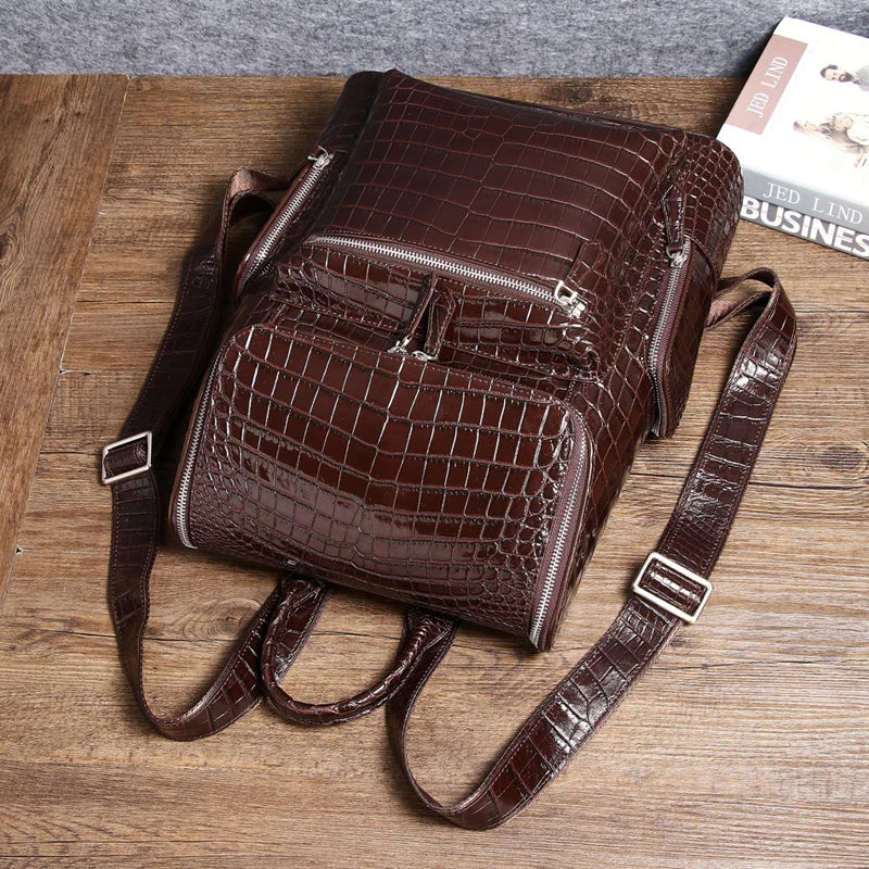 New Quality Business men's bag Real Cowhide Leather Crocodile Pattern backpack Men shoulder bags Genuine Leather backpack