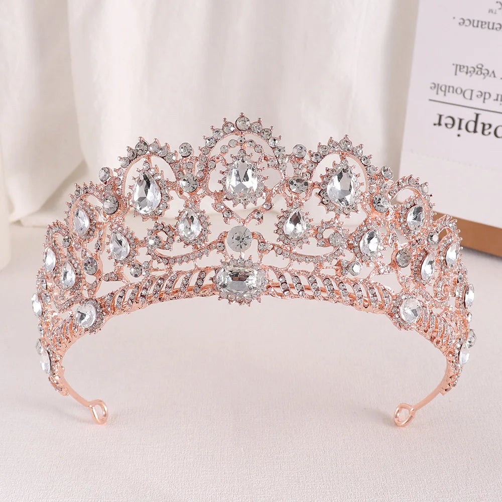 Rose Gold AB Color Rhinestone Wedding Crown Crystal Bridal Hair Accessories Women Tiaras Baroque Headband Queen Diadem Headwear - EUFASHIONBAGS