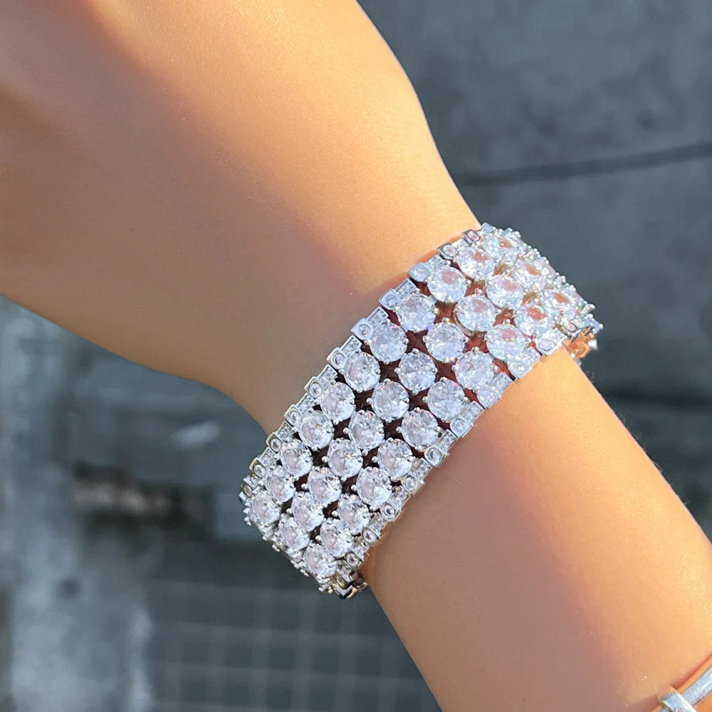 Super Shiny Multi Layer Round Cubic Zirconia Stone Statement Luxury Wide Big Women Wedding Party Bracelets - EUFASHIONBAGS