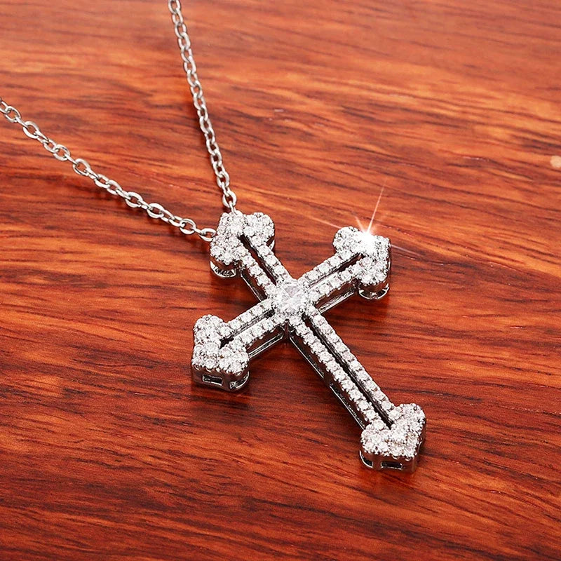 New Trendy Cross Pendant Necklace Women Daily Wear Statement Neck Accessories Gift Sparkling Cubic Zirconia Girls Jewelry - EUFASHIONBAGS