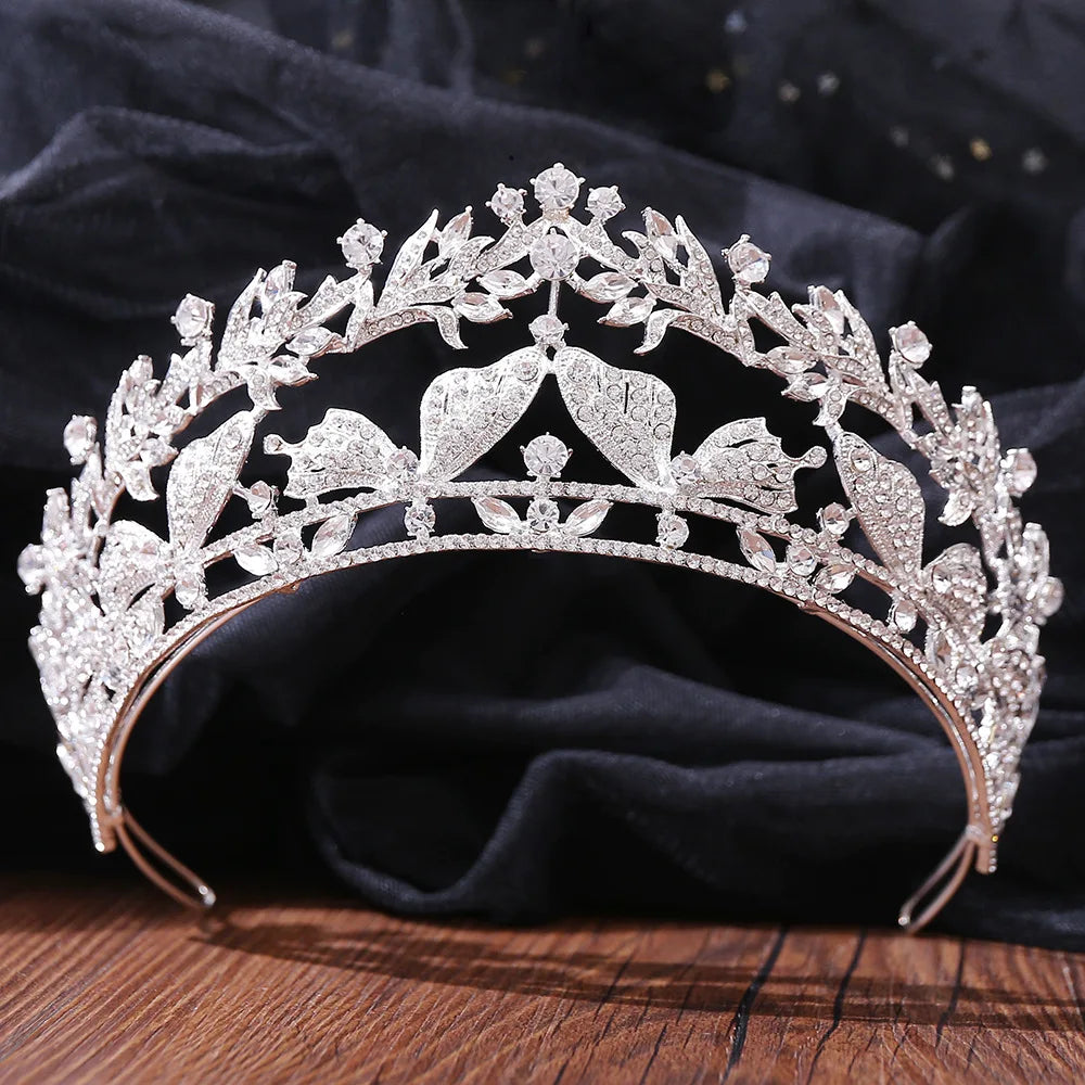 Exquisite Forest Butterfly Floral Leaf Crystal Crowns Rhinestone Princess Pageant Diadem Wedding Hair Accessories Tiaras Jewelry - EUFASHIONBAGS