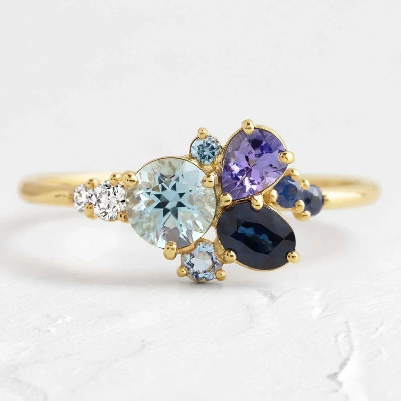 Unique Blue/Purple CZ Set Rings for Women Romantic Bridal Wedding Rings Marriage Ceremony Party New Trendy Jewelry Set - EUFASHIONBAGS