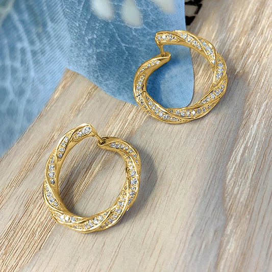 Chic Gold Color Twist Hoop Earrings for Women Fashion Accessories with Brilliant Zirconia Delicate Jewelry for Engagement