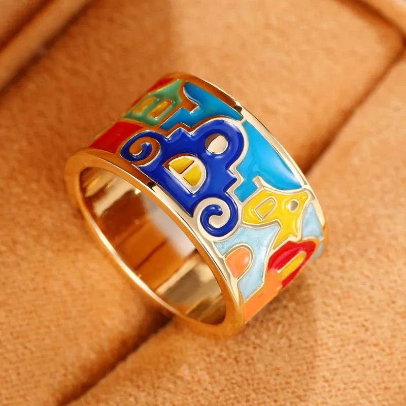 Creative Colored Housed Design Enamel Finger Ring for Women Gold Color Band Funny Girls Rings Gift Hip Hop Party Jewelry - EUFASHIONBAGS