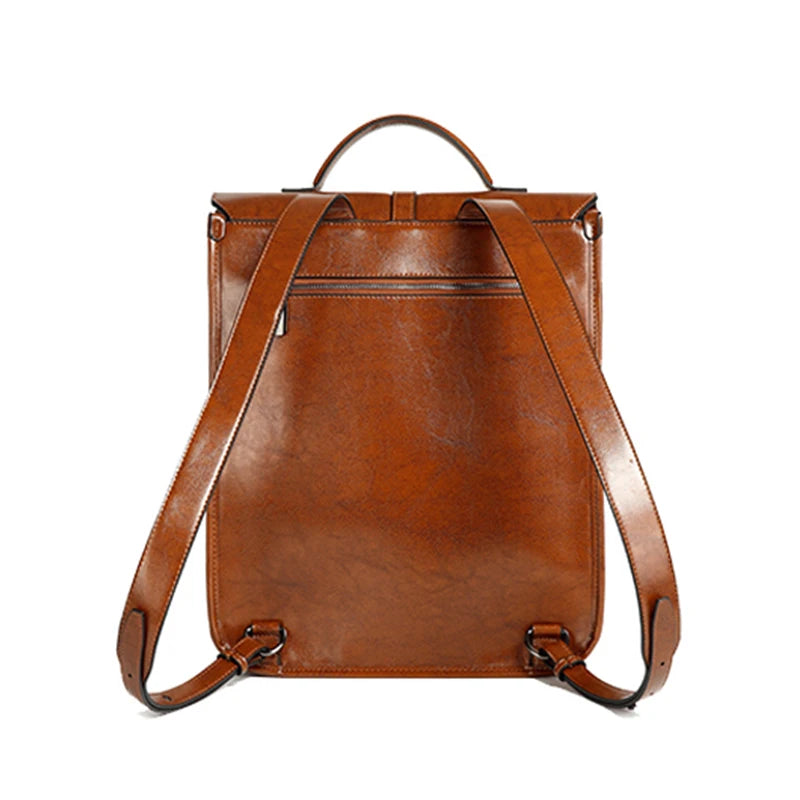 Vintage Cowhide Women's Backpack College Style Girls Student Laptop Satchel Genuine Leather School Bag Women Shoulder Bags