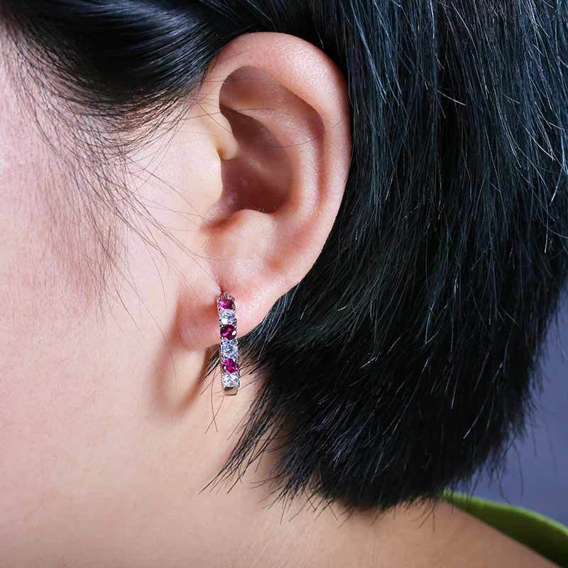 Chic Circle Earrings for Women Blue/Green/Purple/Rose Red/Pink CZ Fashionable Versatile Female Earrings Wholesale Jewelry - EUFASHIONBAGS