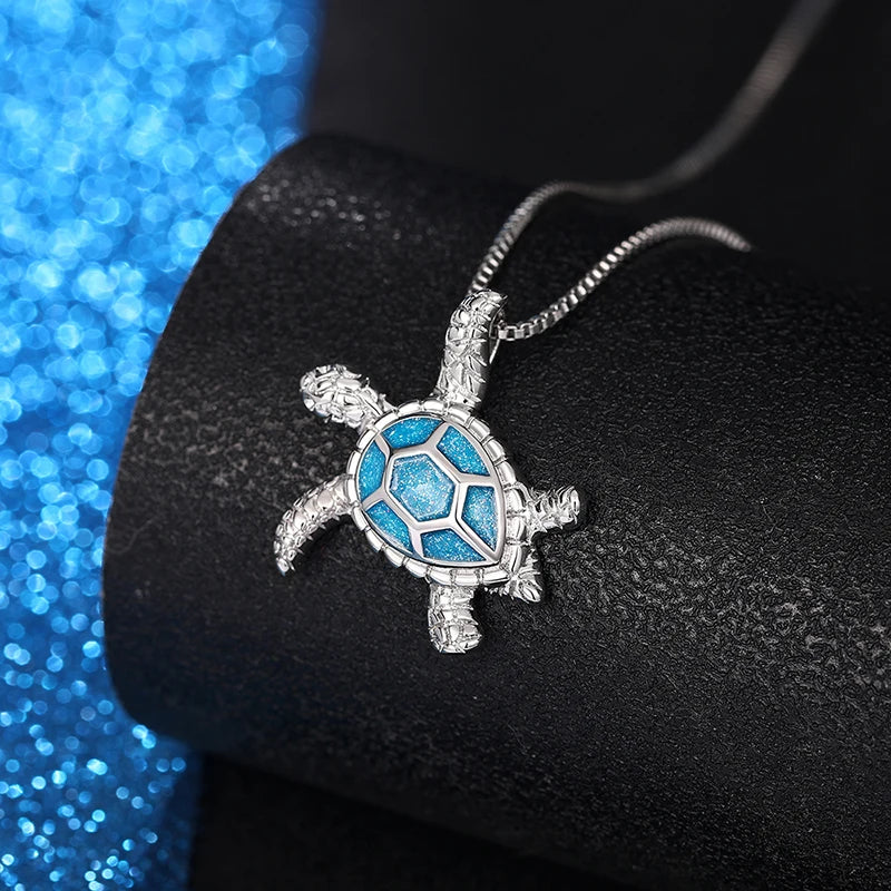 Trendy Animal Turtle Pendant Box Necklace for Lady Fashion Aesthetic Cute Statement Jewelry Silver Color Chic Accessories