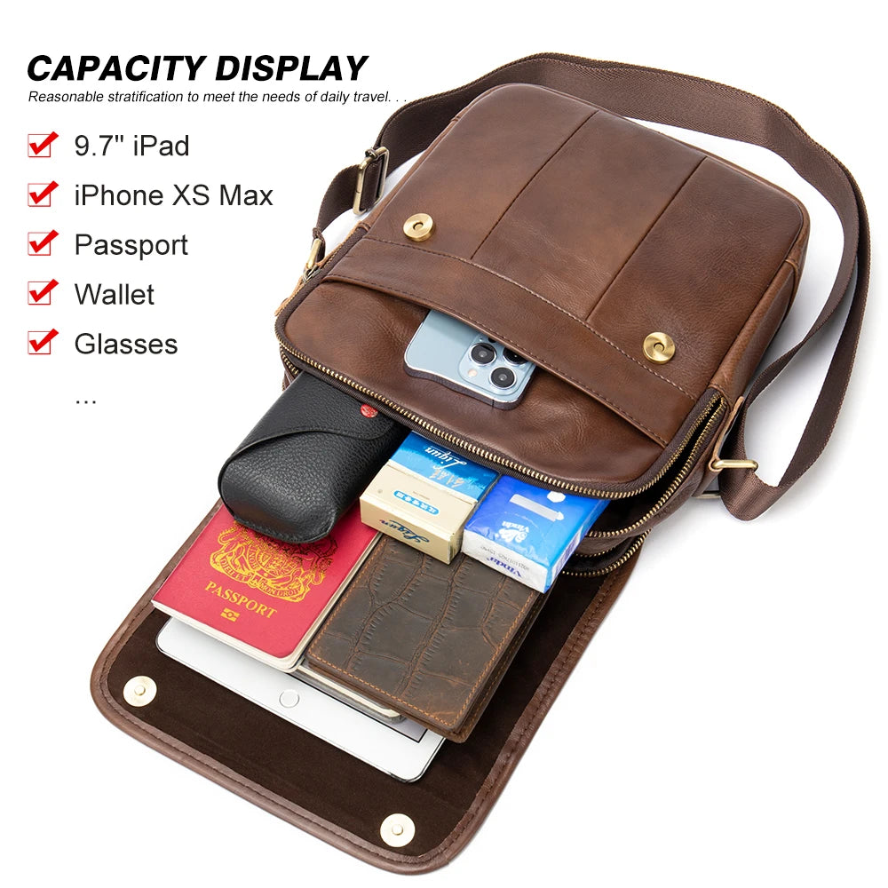 Designer Men's Shoulder Bag Husband Gift Messenger Bag Men Genuine Leather Cover Crossbody Bags for Men Leather Flap - EUFASHIONBAGS