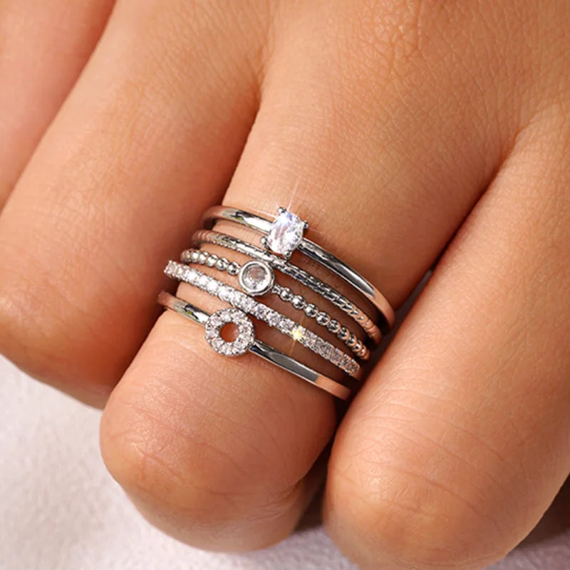 Fashion 5Pcs Stackable Rings Set Female Engagement Party Accessories Delicate Trendy Zirconia Finger Jewelry