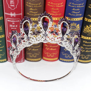 Baroque Miss Universe Crystal Feather Round Bridal Tiaras Crowns Royal Queen Rhinestone Pageant Diadem Wedding Hair Accessories