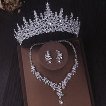 Laden Sie das Bild in den Galerie-Viewer, Silver Color Crystal Bridal Jewelry Sets Rhinestone Tiaras Crown Necklace Earrings bj16 - www.eufashionbags.com