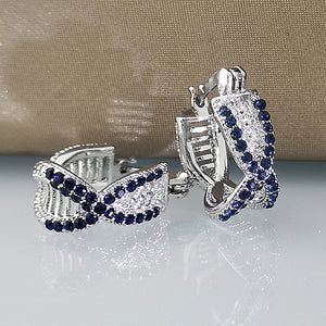 Geometric Cross Shaped Hoop Earrings for Women Luxury Inlaid Blue/White Cubic Zirconia Temperament Fashion Jewelry