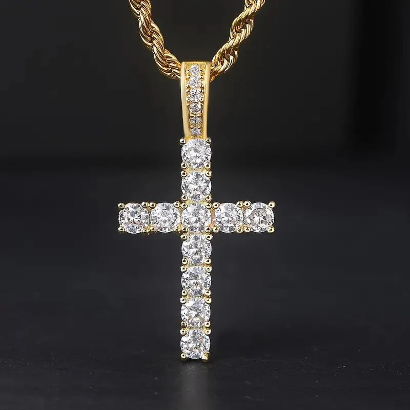 Luxury Cross Pendant Necklace for Women Sparkling White Cubic Zirconia Long Necklace Wedding Party New Fashion Jewelry