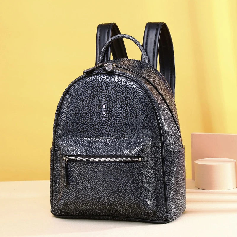 Winter New Women's Backpack Casual High Capacity Backpack Pearl Fishskin Bags Genuine Leather Schoolbag Female Bag - EUFASHIONBAGS