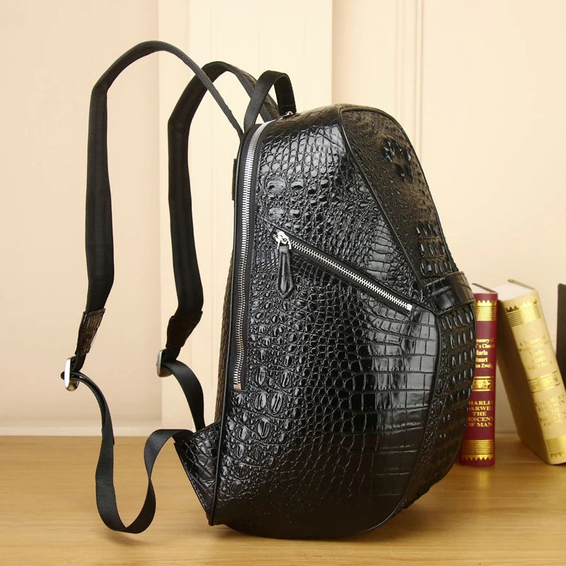 New Real Cowhide leather Crocodile Pattern Men's Backpack Business Casual Backpack Large Travel Bag genuine leather bag - EUFASHIONBAGS