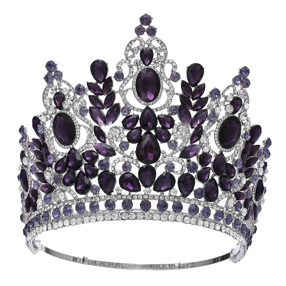 New Baroque Miss Universe Big Round Crown Luxury High Royal Queen Wedding Crowns Crystal Banquet Tiaras Costume Hair Accessories - EUFASHIONBAGS