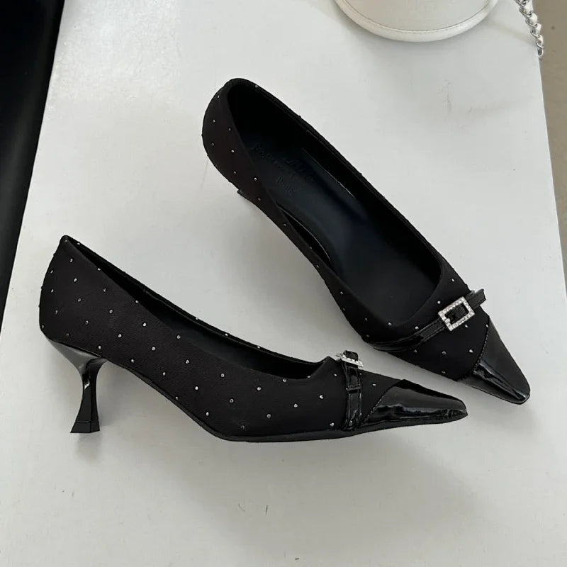 Designer Pointed Toe Low Heel Women Shoes Belt Buckle Elegant Office Thin High Heels Female Shallow Pumps Women Zapatos De Mujer