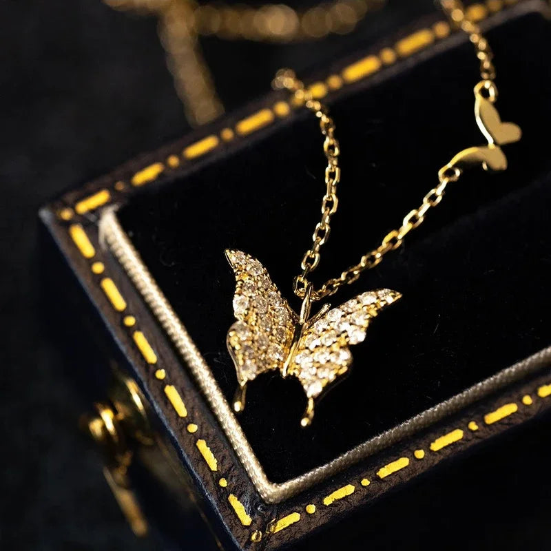 Noble Butterfly Pendant Necklace for Women Charming Sweet Gold Color Accessories Bright CZ Engagement Wedding Jewelry Hot - EUFASHIONBAGS