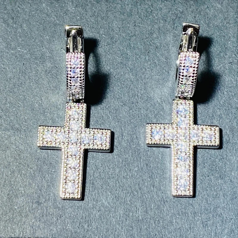 Dazzling Cross Pendant Earrings for Unisex Stylish Male Hiphop Accessories with Bright Zirconia Luxury Jewelry for Women