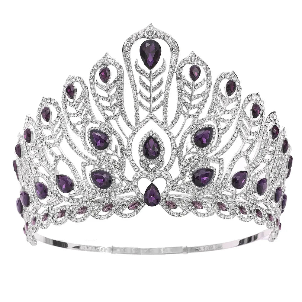 Baroque Miss Universe Paraguay Angola Big Round Crystal Wedding Crowns Rhinestone Banquet Tiaras Party Costume Hair Accessories - EUFASHIONBAGS