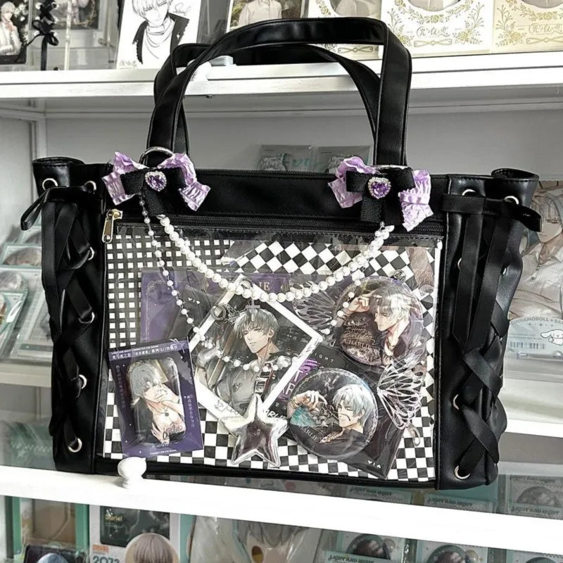 Transparent Green Ita Bags Women Harajuku Aesthetic Bow Large Tote Bag Sweet Cute Shoulder Bags Chic - EUFASHIONBAGS