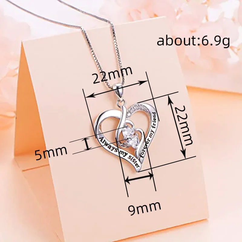 Heart Pendant Necklace for Women Shiny Box Chain Sister Friendship Accessories Sweet Versatile Neck Jewelry Hot - EUFASHIONBAGS