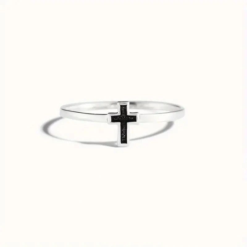 Fashion Contracted Cross Rings for Women Silver Color Black Drop Glaze Finger Accessories Female Versatile Daily Jewelry