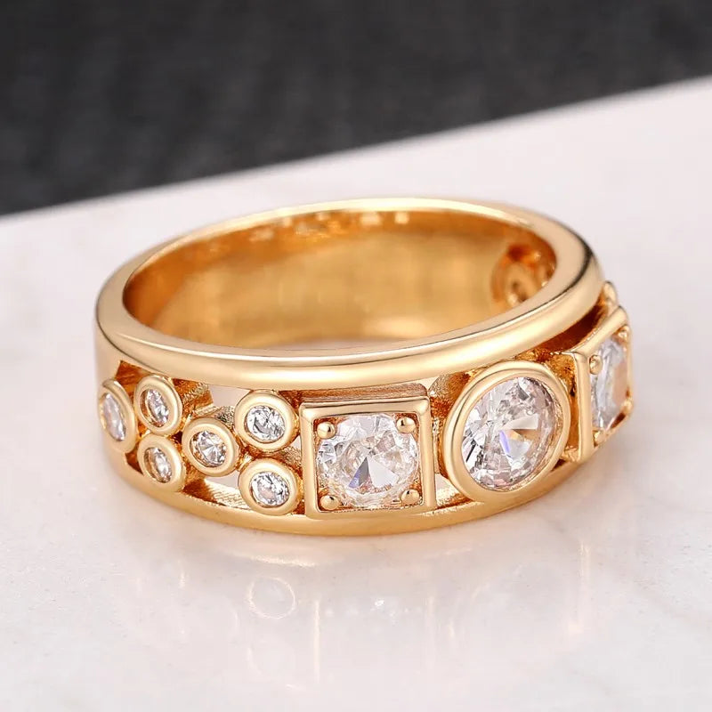 Geometric CZ Gold Color Rings for Women Fashion Versatile Design Wedding Bands Accessories Party Modern Statement Jewelry