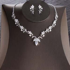 Luxury Cubic Zircon Leaves Bridal Jewelry Set Wedding Jewelry Set Rhinestone Diadem Tiaras Crown Choker Necklace Earrings Bijoux