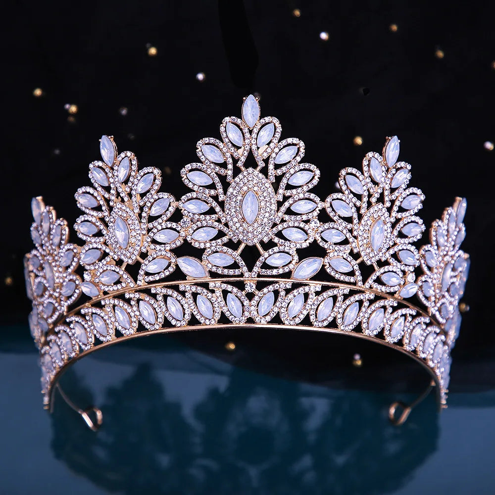 Many Styles Baroque Pink Blue Green White Opal Crystal Bridal Tiaras Crown Gold Color Rhinestone Pageant Diadem Hair Accessories - EUFASHIONBAGS