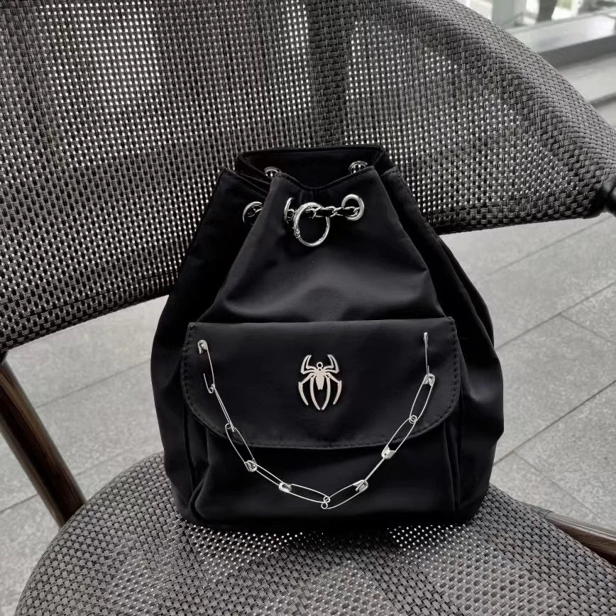 Gothic Black Y2k Backpacks Women New Punk Dark Hot Girls Chain Casual Backpack Ladies Harajuku Vintage Mochila Aesthetic - EUFASHIONBAGS