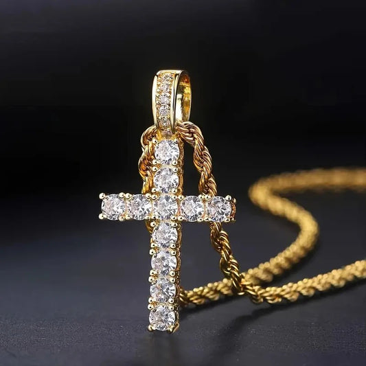 Luxury Cross Pendant Necklace for Women Sparkling White Cubic Zirconia Long Necklace Wedding Party New Fashion Jewelry