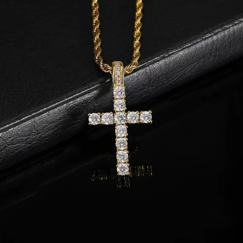 Luxury Cross Pendant Necklace for Women Sparkling White Cubic Zirconia Long Necklace Wedding Party New Fashion Jewelry