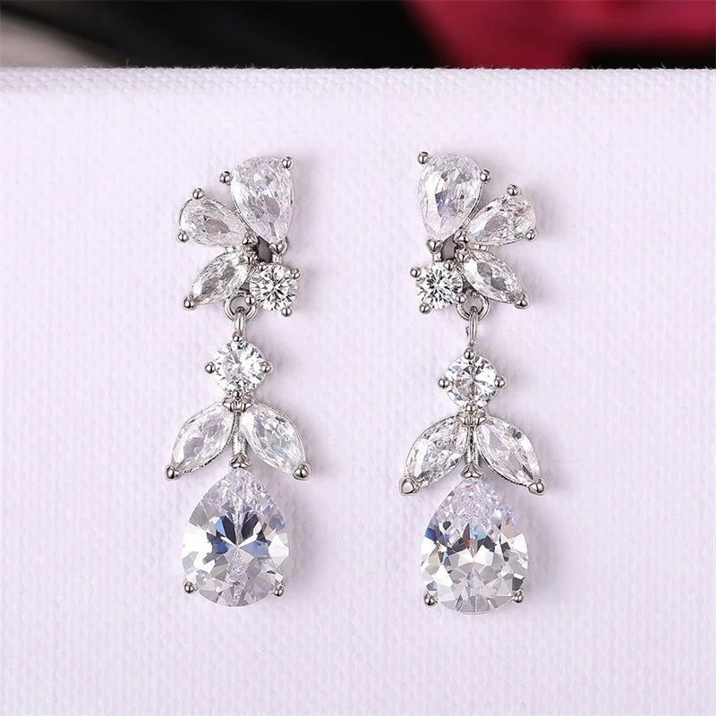 Aesthetic Design Women's Dangle Earrings with White Cubic Zirconia Wedding Engagement Bridal Earrings for Party Jewelry