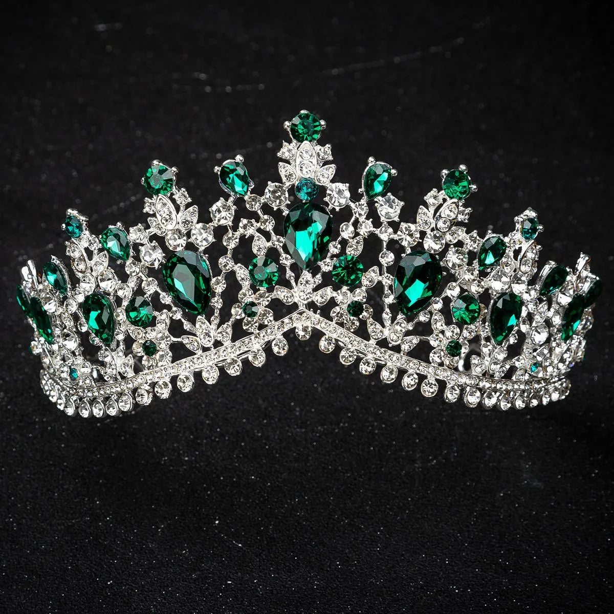 Baroque Luxury Silver Color Green Crystal Bridal Crowns Tiara Rhinestone Diadem Tiaras for Bride Headbands Wedding Accessories - EUFASHIONBAGS