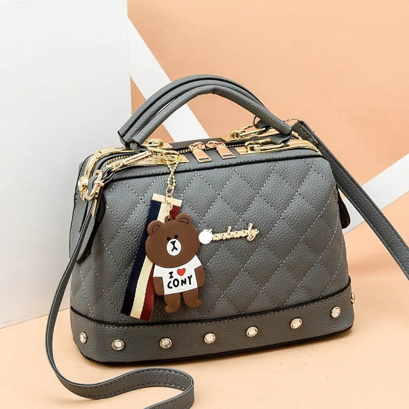 New Fashion Women's Bag Lingge Small Fragrance Handbag Boston Shoulder Bags - EUFASHIONBAGS