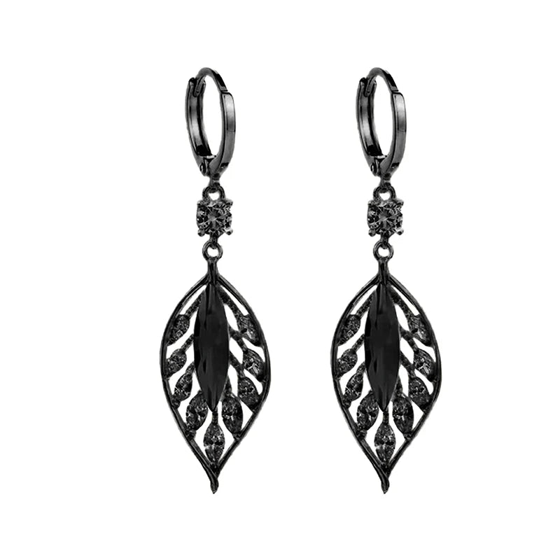 Chic Aesthetic Leaf Pendant Earrings for Women Bright Zirconia Jewelry for Anniversary Fashion Lady Statement Accessories - EUFASHIONBAGS