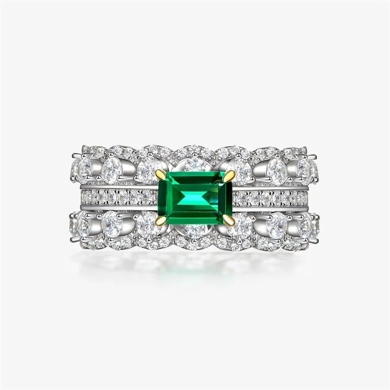 Green Cubic Zirconia Rings for Women Anniversary Evening Party Temperament Lady Finger Accessory Statement Jewelry - EUFASHIONBAGS