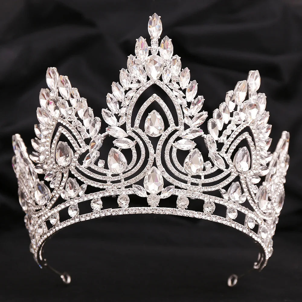 Big Miss Universe Crystal Royal Queen Witch Crowns Rhinestone Bridal Tiara Women Costume Pageant Diadem Wedding Hair Accessories - EUFASHIONBAGS