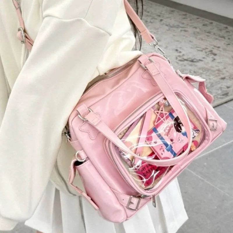 Pink Ita Bags Purse Women Lolita Shoulder Underarm Bag Japanese Transparent Large Handbag Y2k - EUFASHIONBAGS