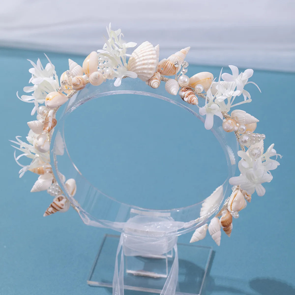 Handmade Pearl Conch Big Hoop Sea Snail Shell Garland Hairbands Crown Brides Seashell Headdress Beach Wedding Hair Accessories - EUFASHIONBAGS