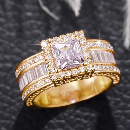 Classic Design Women Rings for Engagement Wedding Luxury Princess Square Cubic Zirconia Sparkling Bridal Rings Jewelry