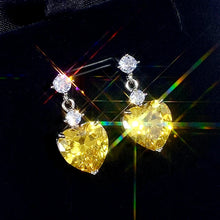 Carica l&#39;immagine nel visualizzatore di Gallery, White/Pink/Yellow Heart Cubic Zircon Drop Earrings for Women Fashion Contracted Design Temperament Female Wedding Jewelry