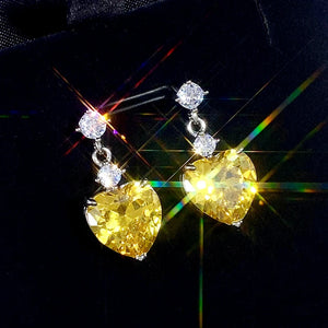 White/Pink/Yellow Heart Cubic Zircon Drop Earrings for Women Fashion Contracted Design Temperament Female Wedding Jewelry