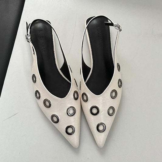 Metal Decoration Design Flat Mules Sandals Women Fashion Pointed Toe Dress Shoes Shallow Comfort Slingbacks Footwear Ladies