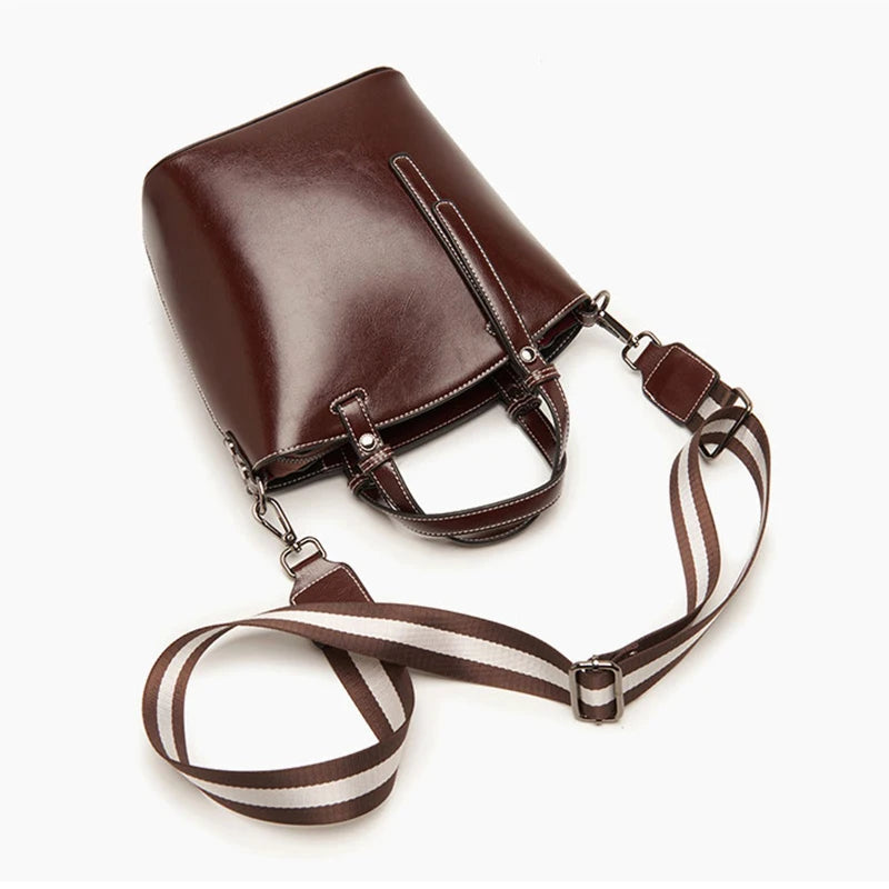 Genuine Leather Women Bag New Cowhide Shoulder Bags Vintage Large Capacity Women's Crossbody Bucket Bags